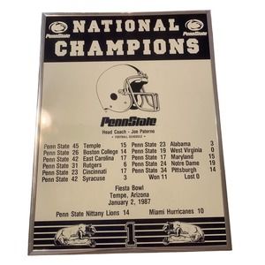 Vintage Penn State 1987 National Champions schedule/scores framed plaque